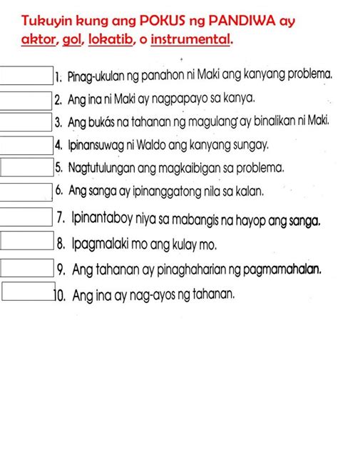 pokus ng pandiwa worksheets